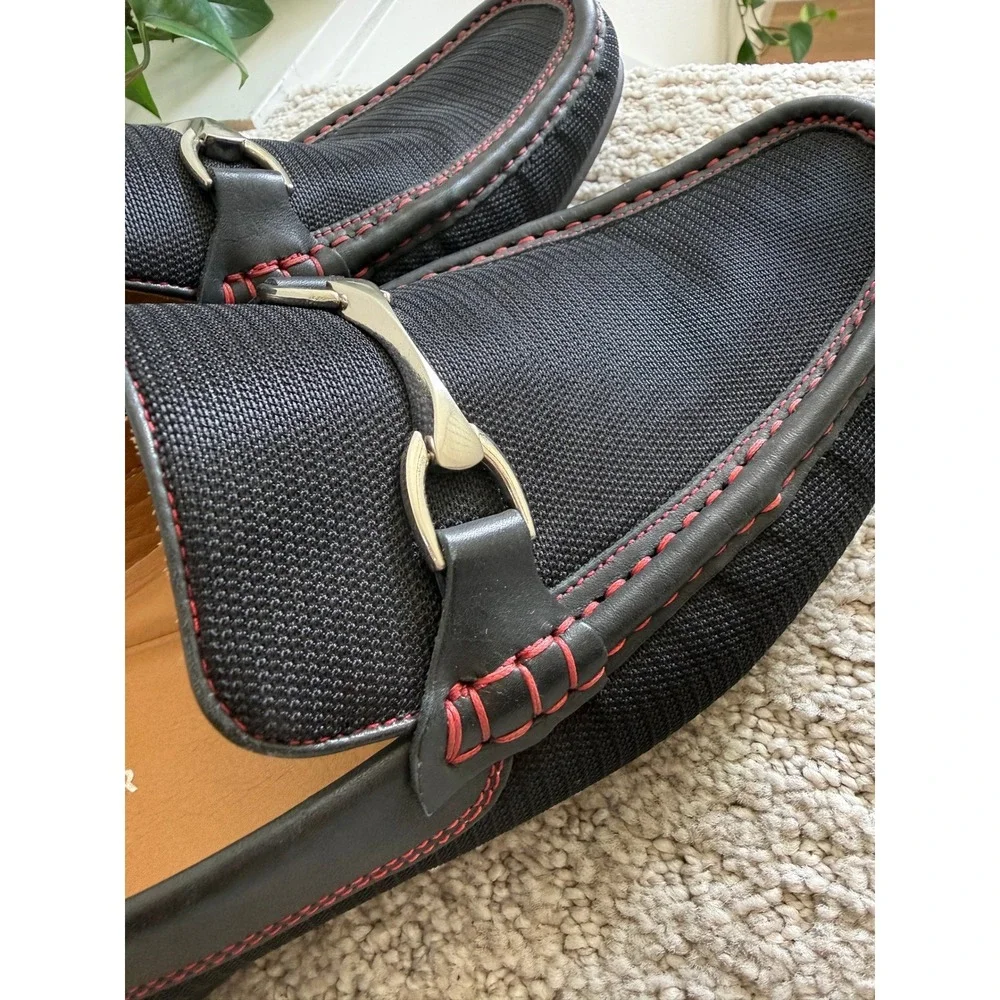 Donald Pliner Dannien Loafers Men 13 Black Nylon‎ Leather Bit Red Stitch Brazil